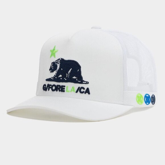 G/Fore‎ Golf LA/CA California Snow White Twill Interlock Knit Trucker Hat OSFA - Picture 1 of 10